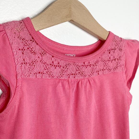 Carter’s Pink Lace Detail Cap Sleeve Tee Girls Size 2T - Picture 2 of 5